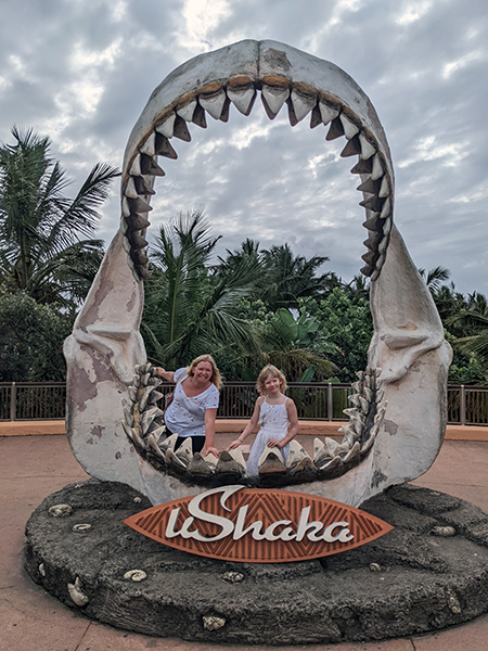 Megalodon jaws at the entrance to the park